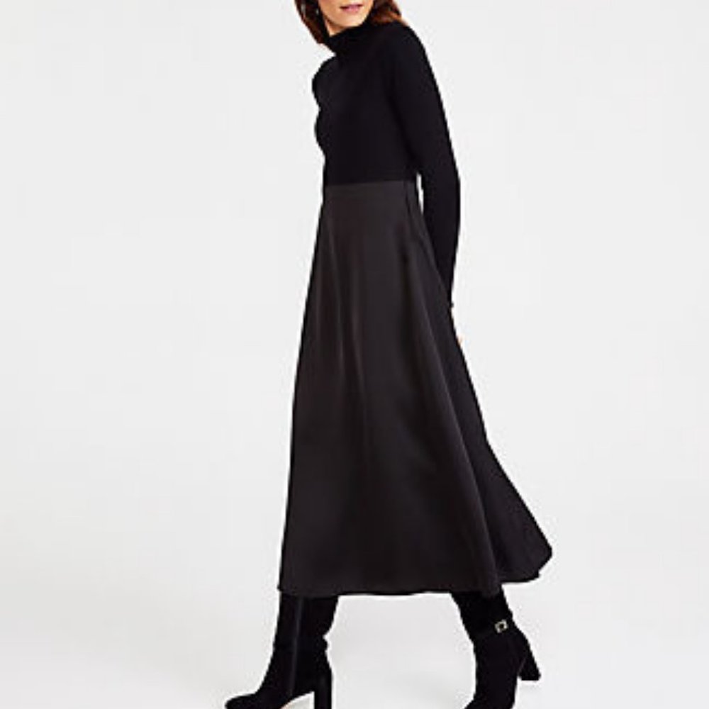 Black Ann Taylor Mixed Media Dress - Petite - Midi, Size Small